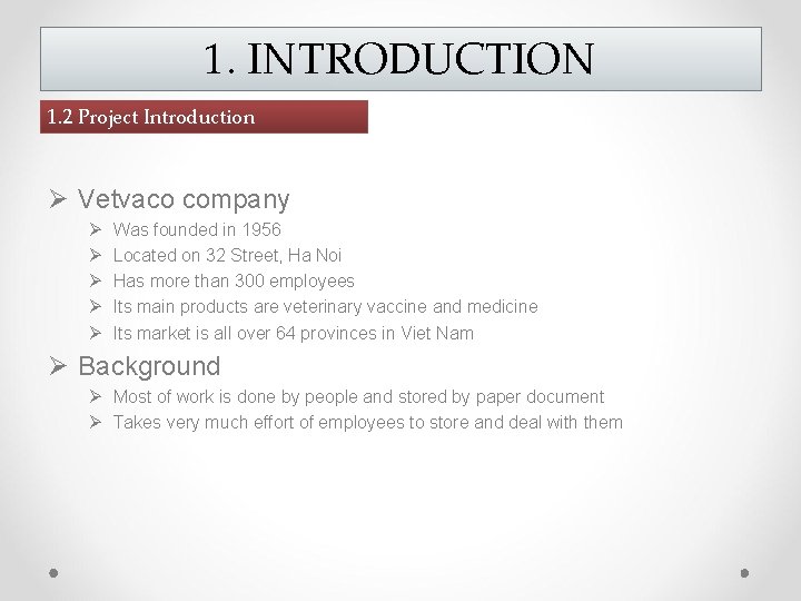 1. INTRODUCTION 1. 2 Project Introduction Ø Vetvaco company Ø Ø Ø Was founded