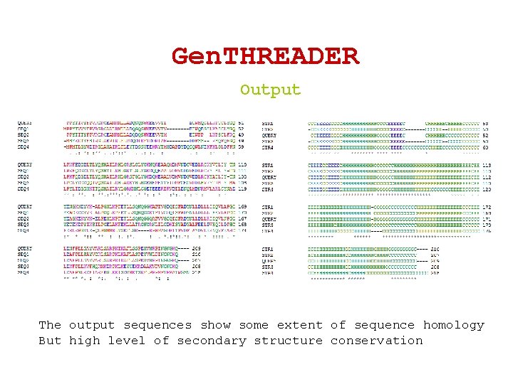 Gen. THREADER Output The output sequences show some extent of sequence homology But high Gen. THREADER Output The output sequences show some extent of sequence homology But high