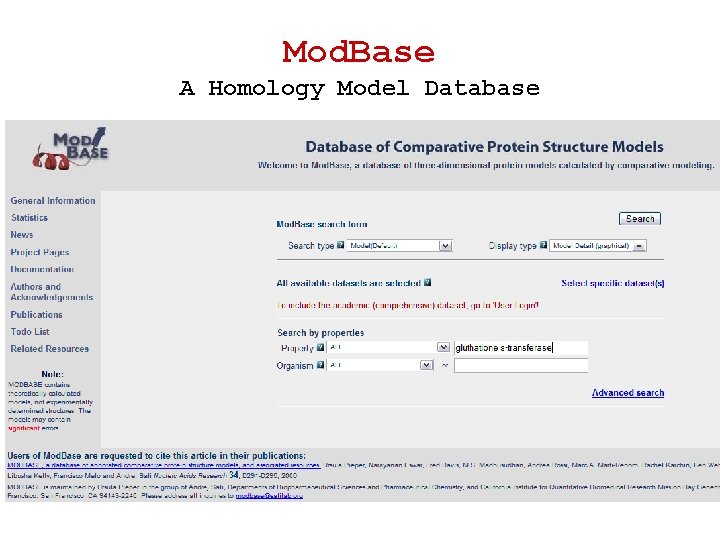 Mod. Base A Homology Model Database Mod. Base A Homology Model Database