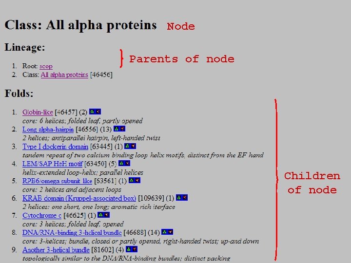 Node Parents of node Children of node Node Parents of node Children of node