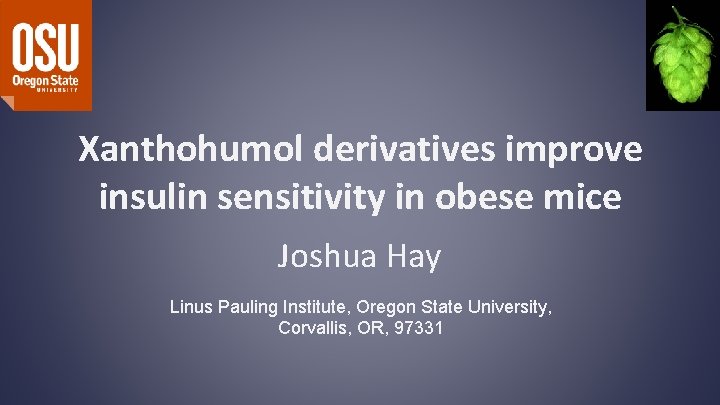 Xanthohumol derivatives improve insulin sensitivity in obese mice Joshua Hay Linus Pauling Institute, Oregon