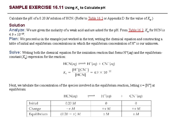 SAMPLE EXERCISE 16. 11 Using Ka to Calculate p. H Calculate the p. H