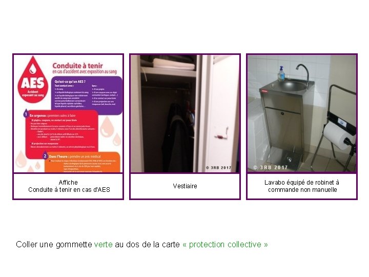 Affiche Conduite à tenir en cas d’AES Vestiaire Lavabo équipé de robinet à commande