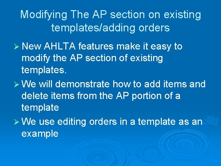Modifying The AP section on existing templatesadding orders