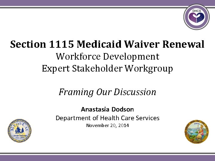 Section 1115 Medicaid Waiver Renewal Workforce Development Expert Stakeholder Workgroup Framing Our Discussion Anastasia