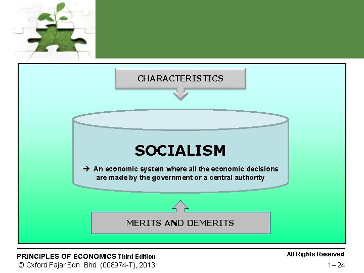 CHARACTERISTICS SOCIALISM An economic system where all the economic decisions are made by the