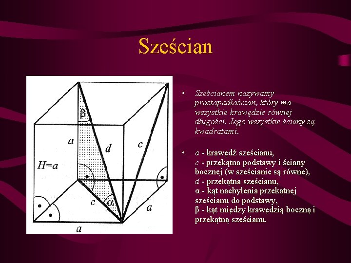 Sześcian • Sześcianem nazywamy prostopadłościan, który ma wszystkie krawędzie równej długości. Jego wszystkie ściany