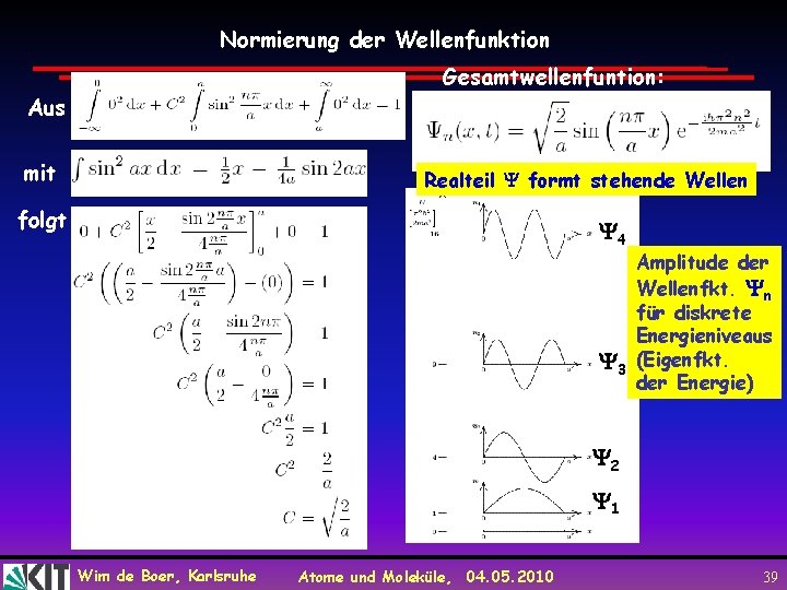 Normierung der Wellenfunktion Gesamtwellenfuntion: Aus mit Realteil formt stehende Wellen folgt 4 Amplitude der