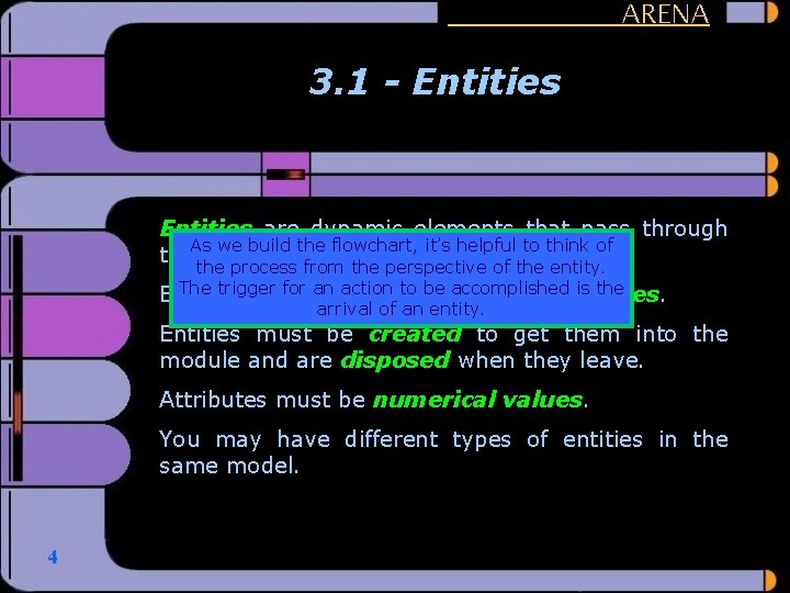 ARENA 3. 1 - Entities are dynamic elements that pass through we build the