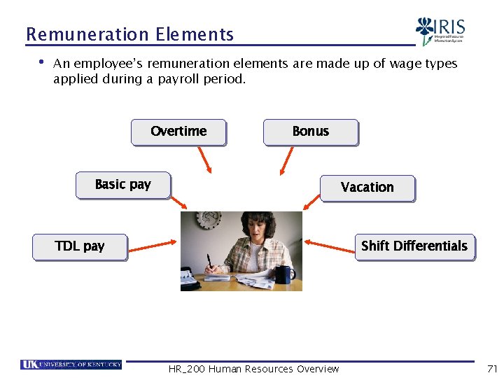 Remuneration Elements • An employee’s remuneration elements are made up of wage types applied