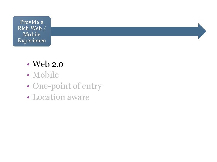 Provide a Rich Web / Mobile Experience • • Web 2. 0 Mobile One-point