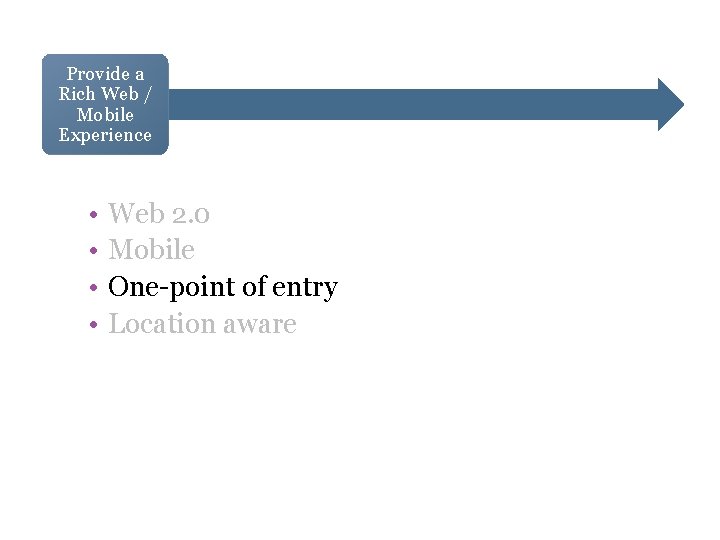 Provide a Rich Web / Mobile Experience • • Web 2. 0 Mobile One-point