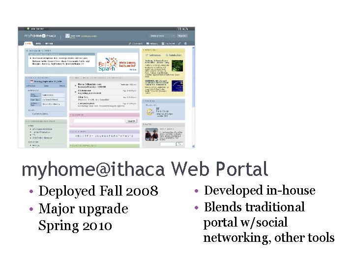 myhome@ithaca Web Portal • Deployed Fall 2008 • Major upgrade Spring 2010 • Developed