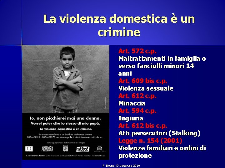 La violenza domestica è un crimine Art. 572 c. p. Maltrattamenti in famiglia o