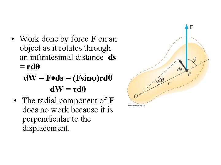  • Work done by force F on an object as it rotates through