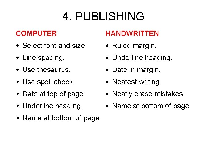 4. PUBLISHING COMPUTER HANDWRITTEN • Select font and size. • Ruled margin. • Line