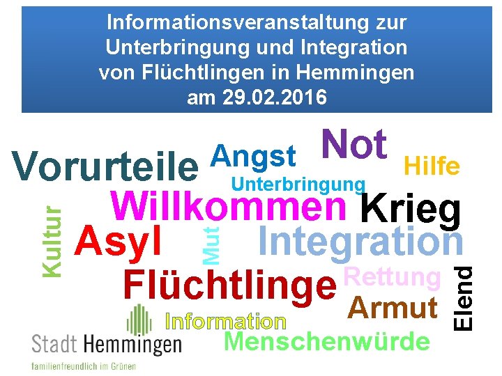 Informationsveranstaltung zur Unterbringung und Integration von Flüchtlingen in Hemmingen am 29. 02. 2016 Angst