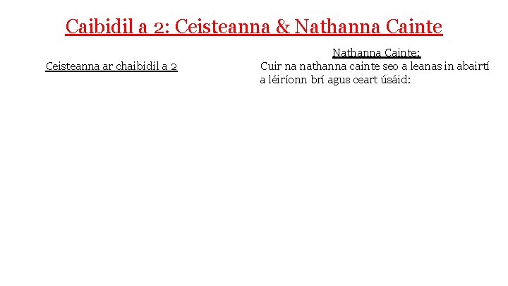 Caibidil a 2: Ceisteanna & Nathanna Cainte Ceisteanna ar chaibidil a 2 Nathanna Cainte:
