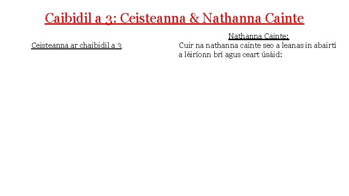 Caibidil a 3: Ceisteanna & Nathanna Cainte Ceisteanna ar chaibidil a 3 Nathanna Cainte: