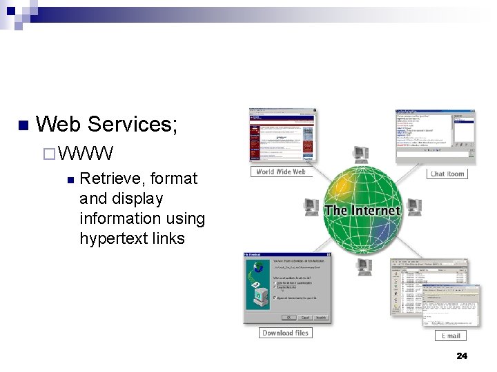 n Web Services; ¨ WWW n Retrieve, format and display information using hypertext links