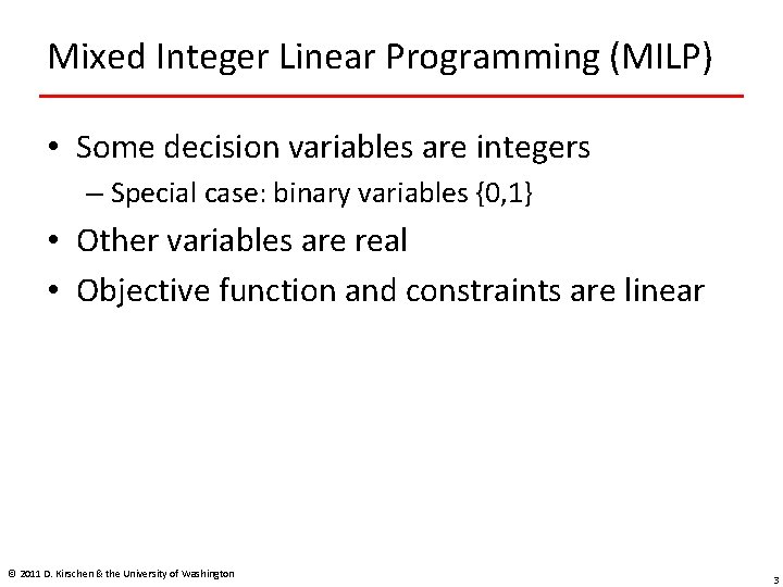Introduction to Mixed Integer Linear Programming LP formulation
