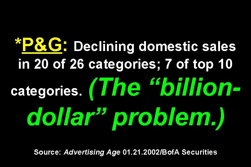 *P&G: Declining domestic sales in 20 of 26 categories; 7 of top 10 (The