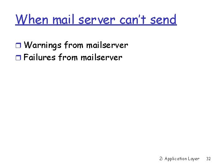 When mail server can’t send r Warnings from mailserver r Failures from mailserver 2: