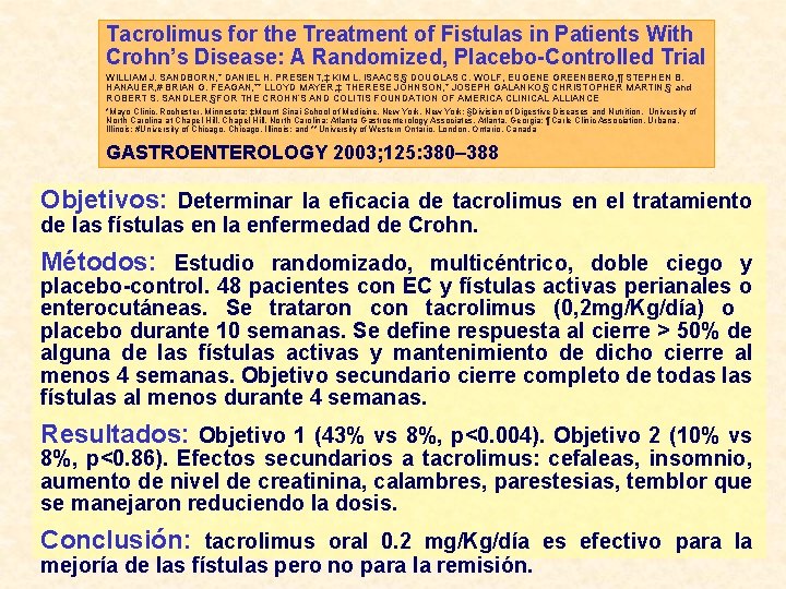Tacrolimus for the Treatment of Fistulas in Patients With Crohn’s Disease: A Randomized, Placebo-Controlled