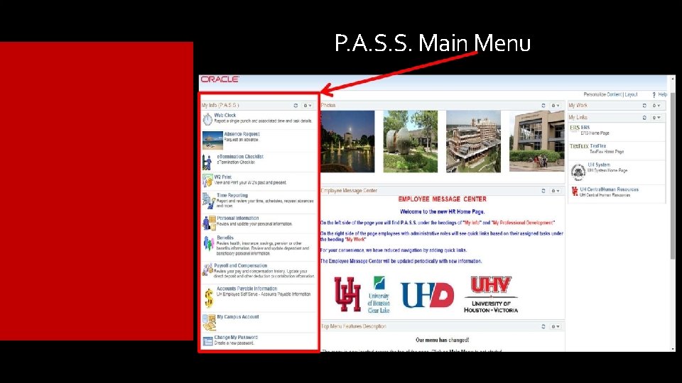 P. A. S. S. Main Menu P. A. S. S. Main Menu