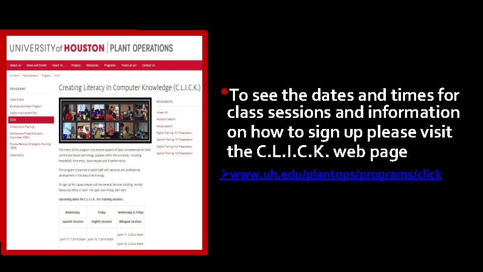 • To see the dates and times for class sessions and information on • To see the dates and times for class sessions and information on