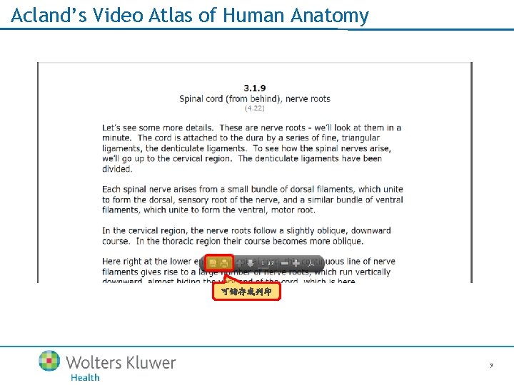 Acland’s Video Atlas of Human Anatomy 可儲存或列印 9 