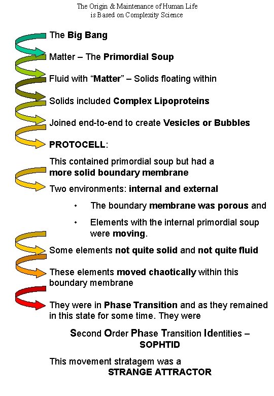 The Origin & Maintenance of Human Life is Based on Complexity Science The Big The Origin & Maintenance of Human Life is Based on Complexity Science The Big