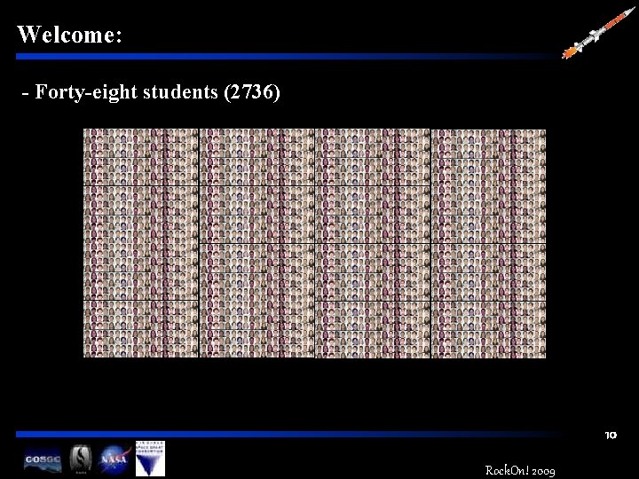 Welcome: - Forty-eight students (2736) 10 Rock. On! 2009 