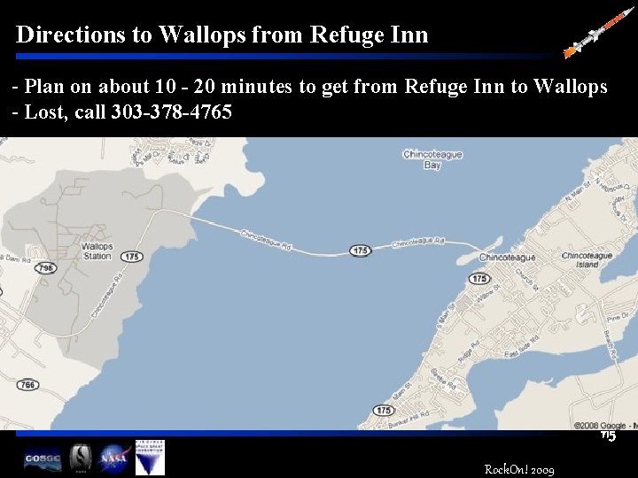 Directions to Wallops from Refuge Inn - Plan on about 10 - 20 minutes