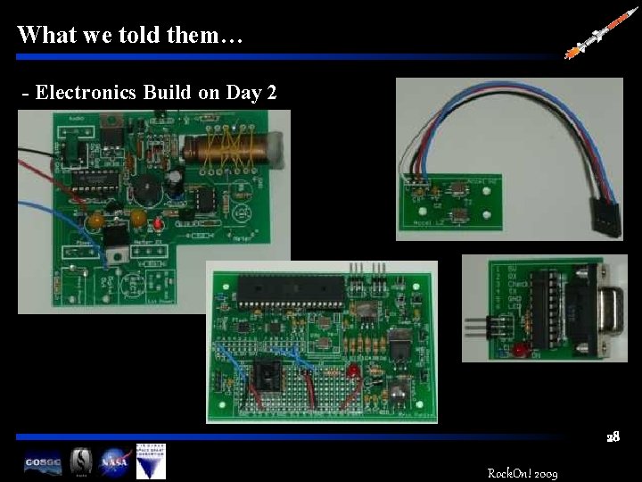 What we told them… - Electronics Build on Day 2 28 Rock. On! 2009