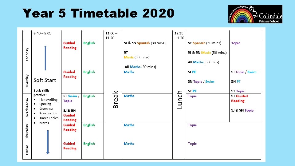 Year 5 Timetable 2020 