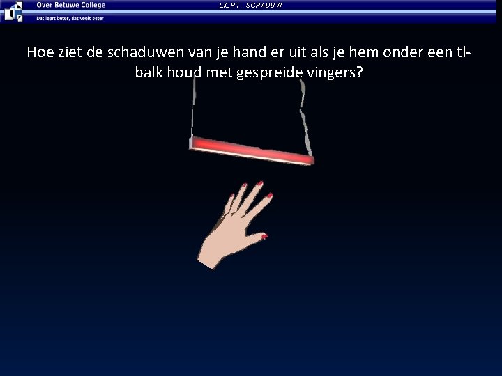 LICHT - SCHADUW Hoe ziet de schaduwen van je hand er uit als je