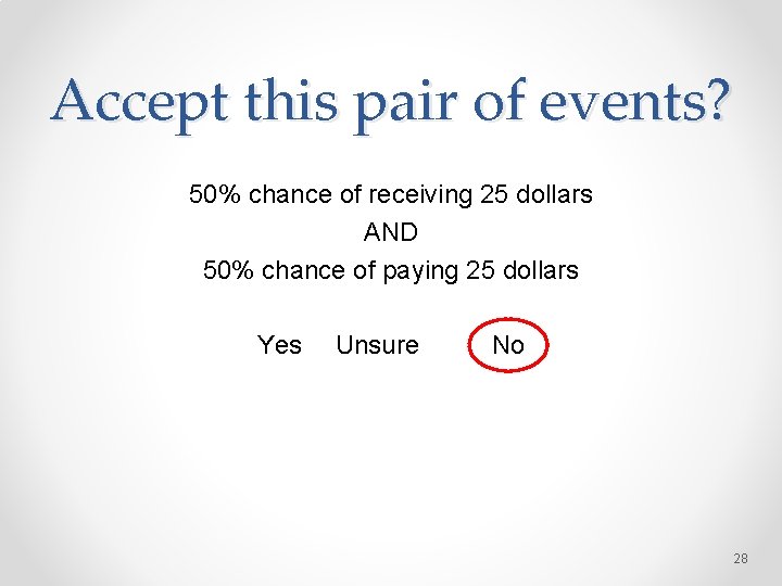 Accept this pair of events? 50% chance of receiving 25 dollars AND 50% chance