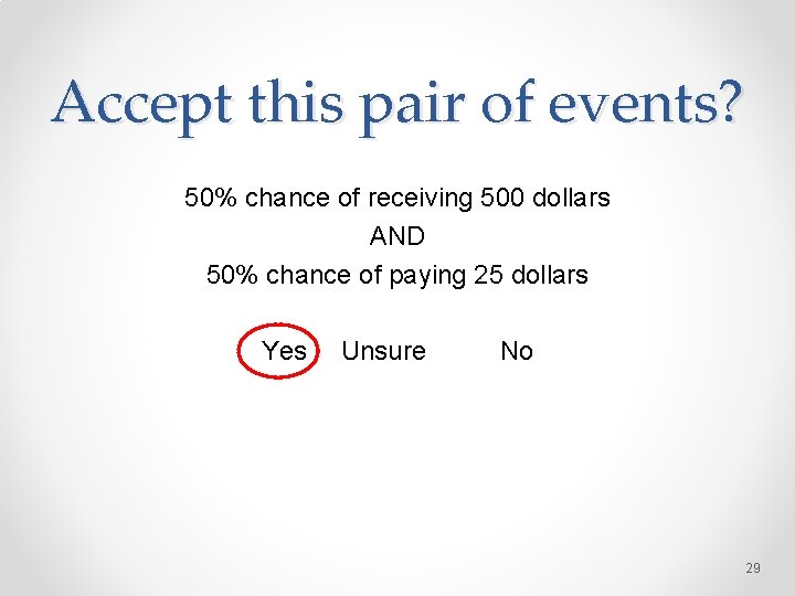 Accept this pair of events? 50% chance of receiving 500 dollars AND 50% chance