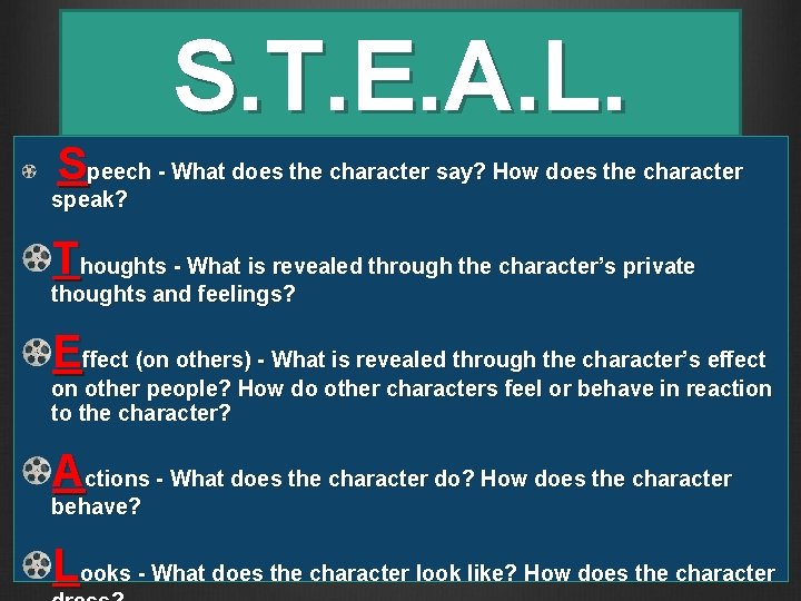 S. T. E. A. L. Speech - What does the character say? How does