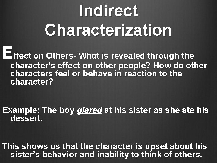 Indirect Characterization Effect on Others- What is revealed through the character’s effect on other