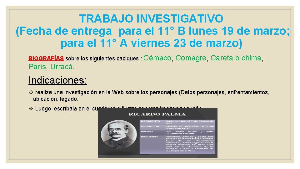 TRABAJO INVESTIGATIVO (Fecha de entrega para el 11° B lunes 19 de marzo; para