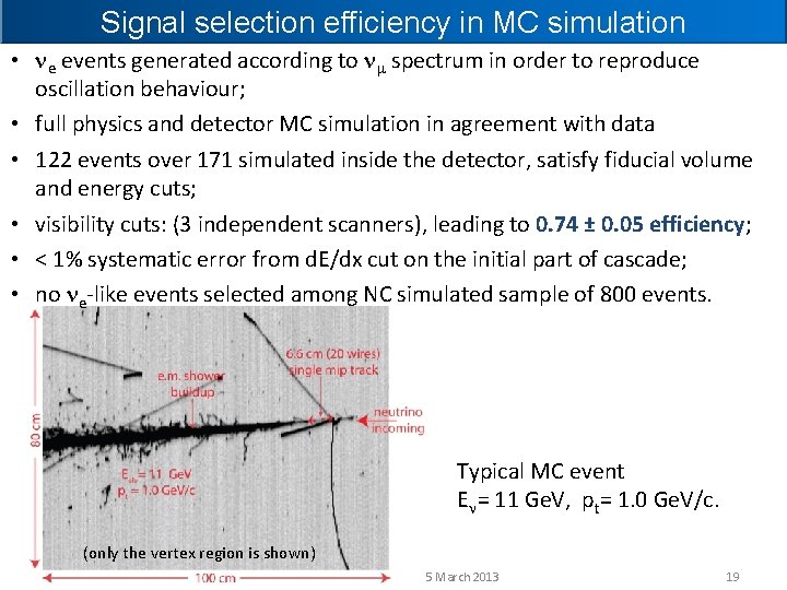Signal selection efficiency in MC simulation • e events generated according to m spectrum
