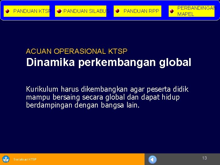 PANDUAN KTSP PANDUAN SILABUS PANDUAN RPP PERBANDINGAN MAPEL ACUAN OPERASIONAL KTSP Dinamika perkembangan global