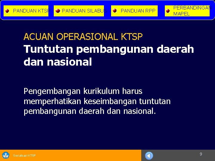 PANDUAN KTSP PANDUAN SILABUS PANDUAN RPP PERBANDINGAN MAPEL ACUAN OPERASIONAL KTSP Tuntutan pembangunan daerah