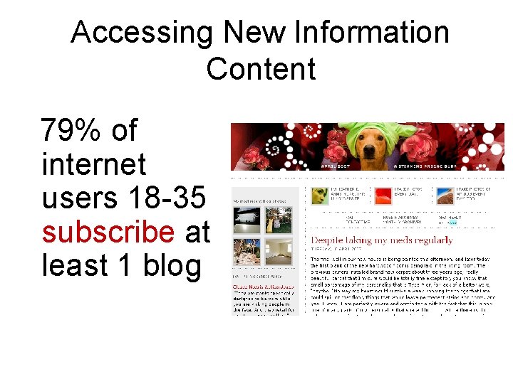 Accessing New Information Content 79% of internet users 18 -35 subscribe at least 1