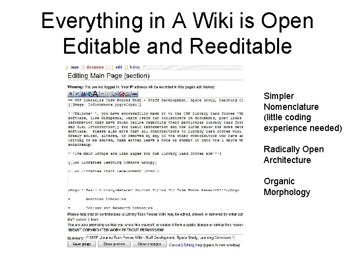 Everything in A Wiki is Open Editable and Reeditable Simpler Nomenclature (little coding experience