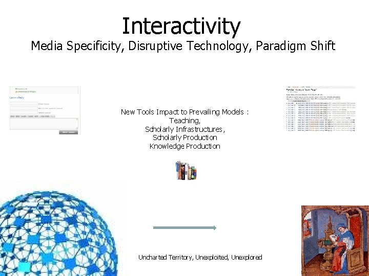 Interactivity Media Specificity, Disruptive Technology, Paradigm Shift New Tools Impact to Prevailing Models :
