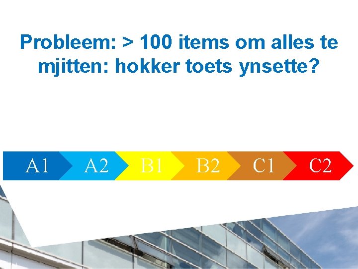 Probleem: > 100 items om alles te mjitten: hokker toets ynsette? A 1 A