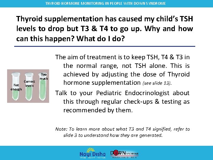 THYROID HORMONE MONITORING IN PEOPLE WITH DOWN SYNDROME Thyroid supplementation has caused my child’s